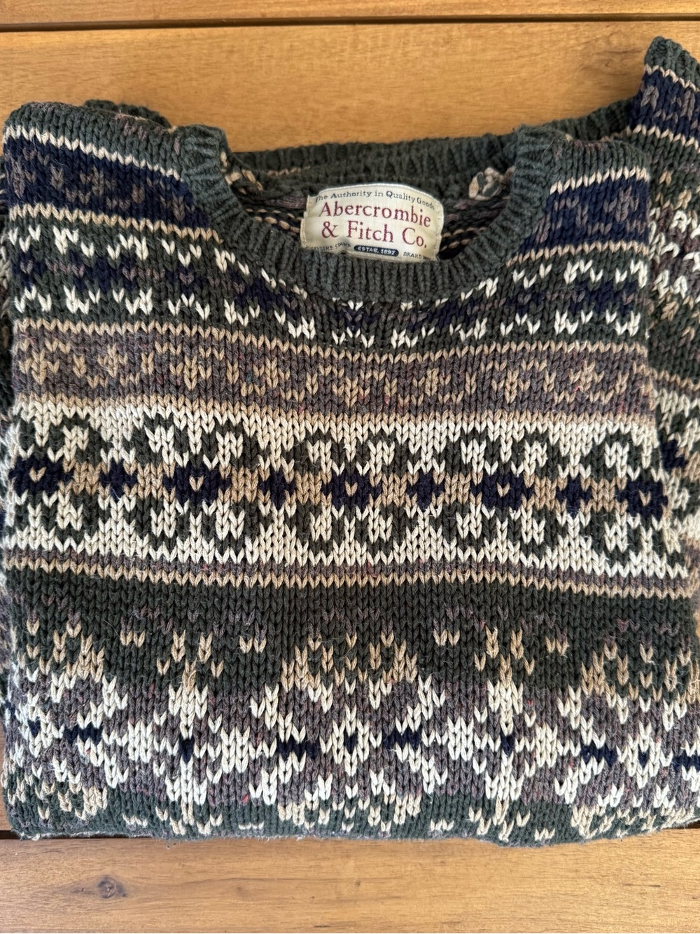 Abercrombie & Fitch Green Multicolor Fair Isle Crewneck Sweater